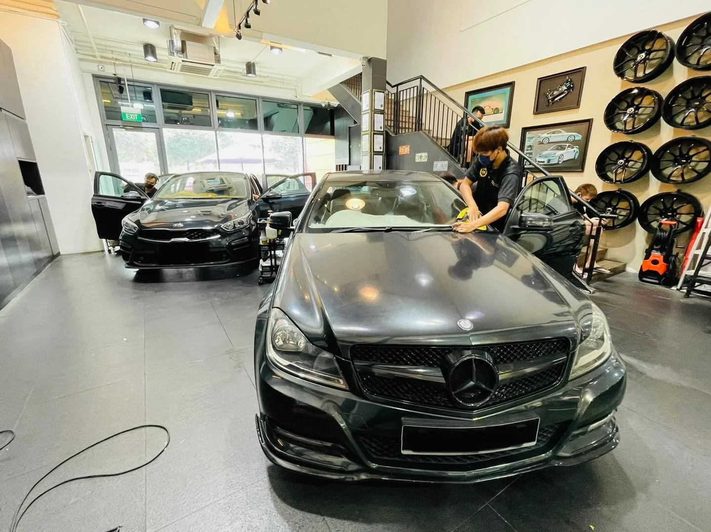 Black Mercedes-Benz C-Class window film installation at Infratint Singapore