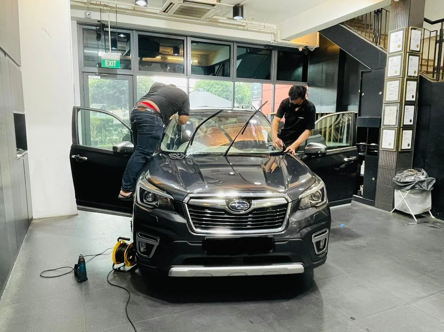 Charcoal Subaru Forester having windscreen film fitted at Infratint Singapore