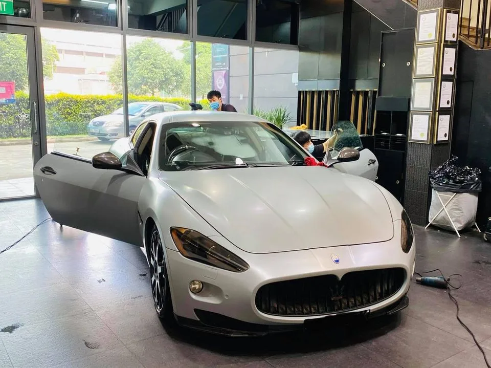 Silver Maserati GranTurismo having its side window tinted at Infratint Singapore