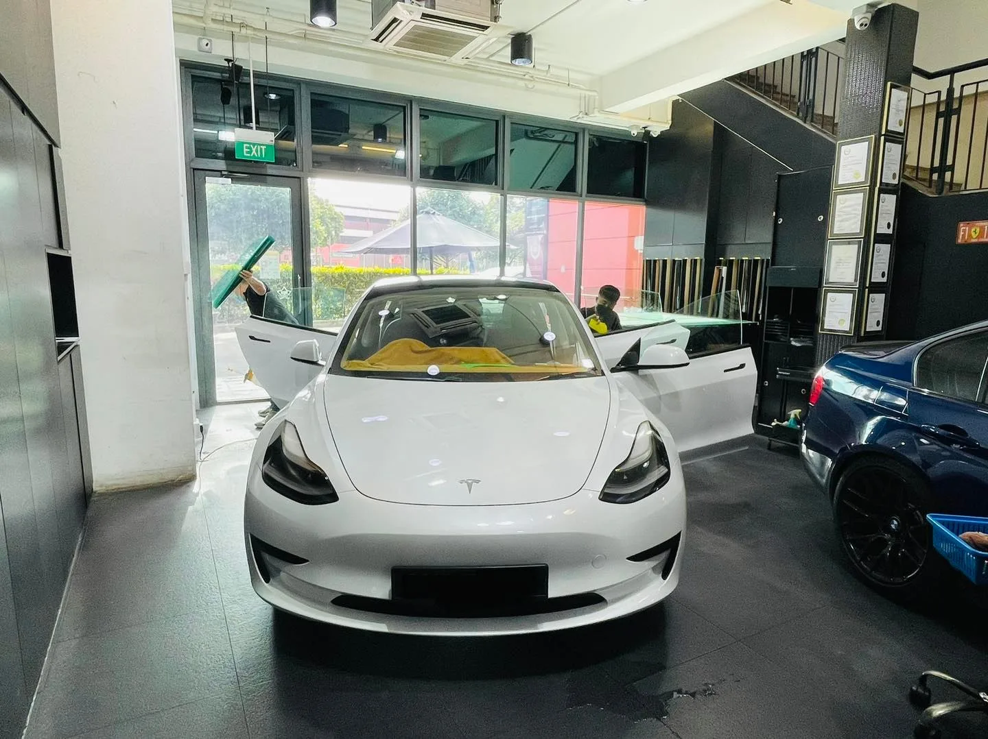 White Tesla Model 3 front view at Infratint Singapore