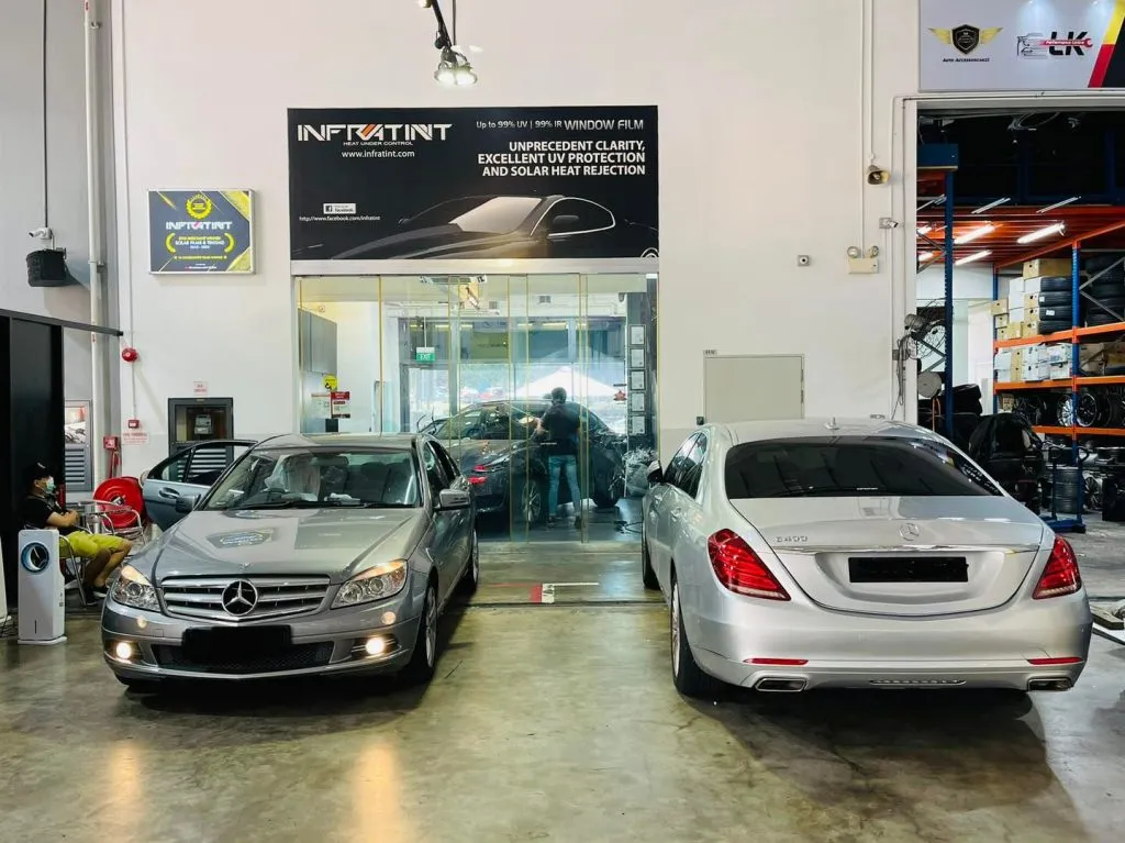 Silver Mercedes-Benz C-Class and S-Class at Infratint Singapore for Platinum99 tint