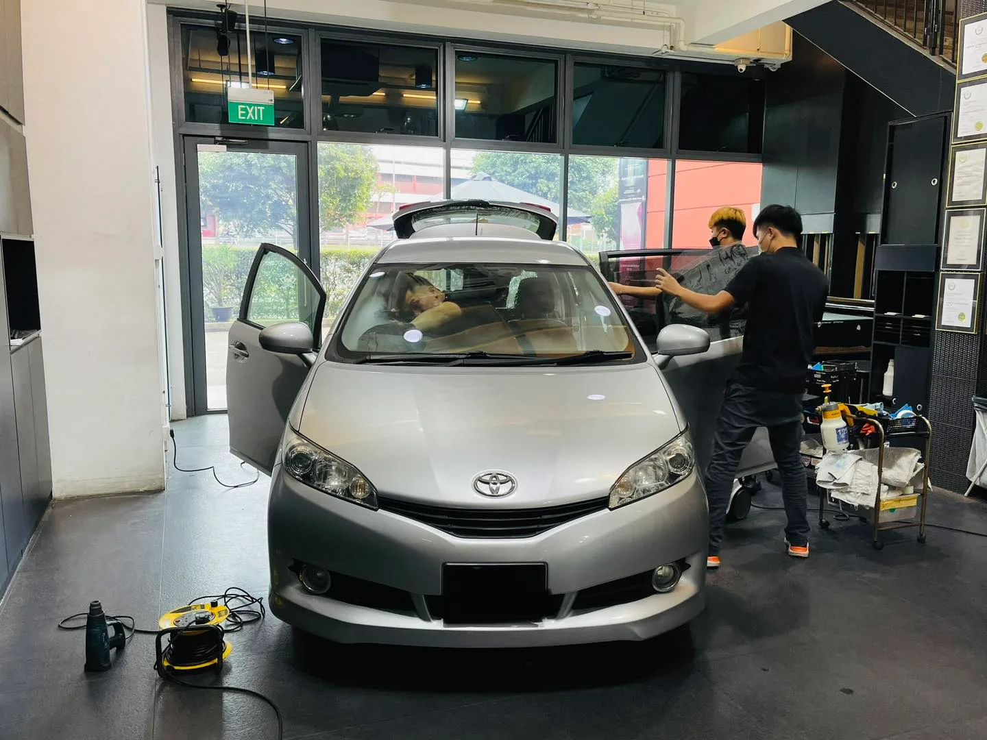Silver Toyota Wish having windscreen film fitted at Infratint Singapore