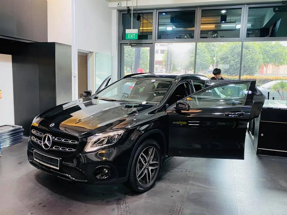 Black Mercedes-Benz GLA SUV during window tinting at Infratint Singapore