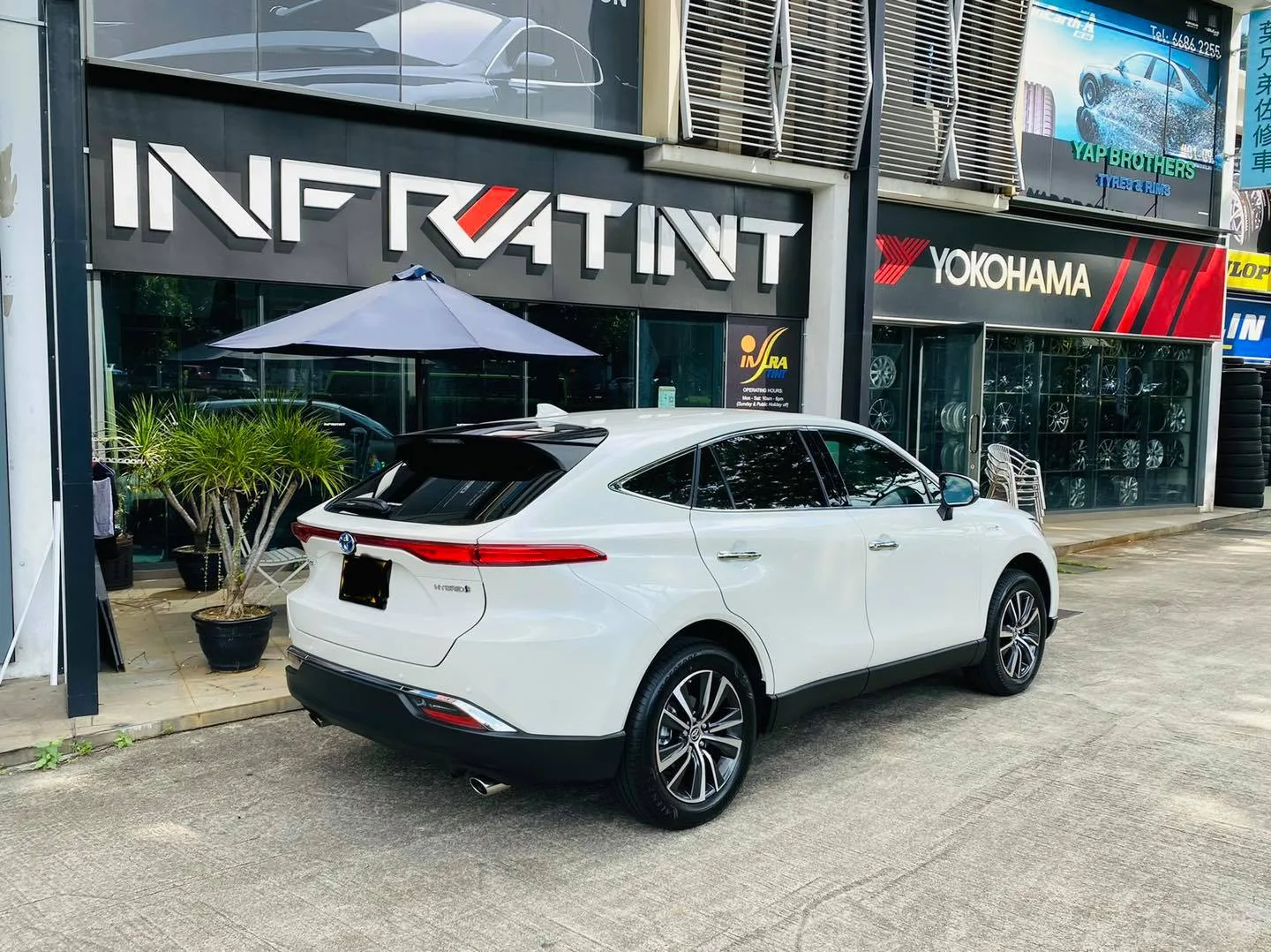 White Toyota Harrier rear view with tinted glass at Infratint Singapore