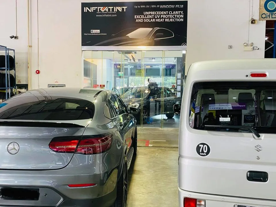Grey Mercedes-Benz GLC Coupe rear view at Infratint Singapore window tinting bay