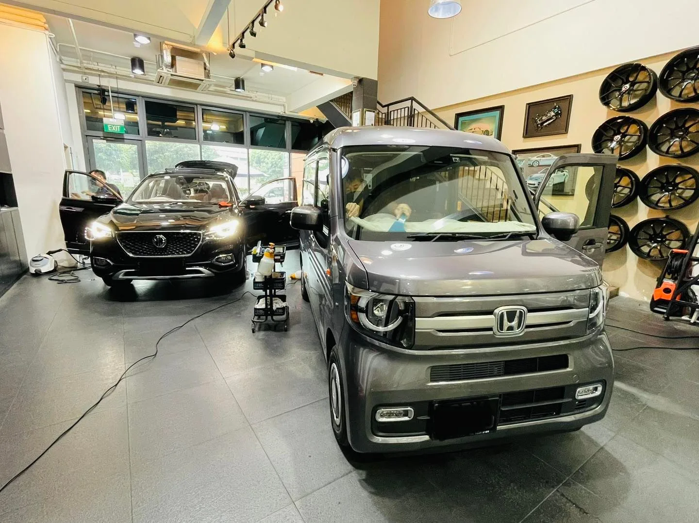 Grey Honda N-Van front view in the showroom at Infratint Singapore