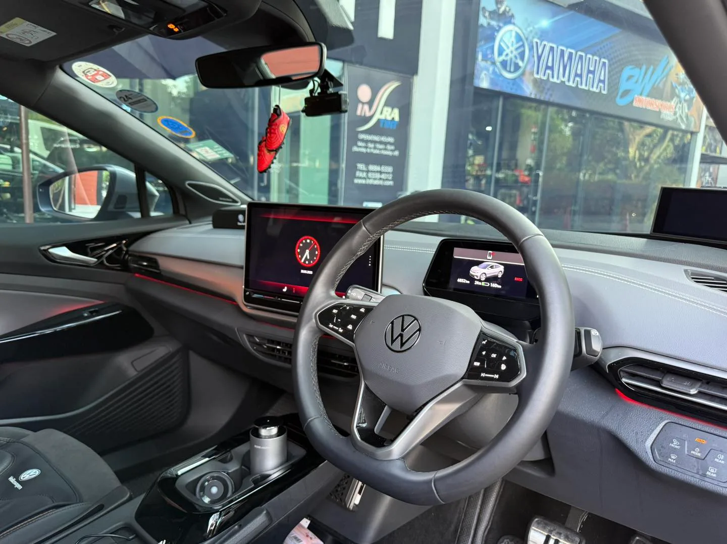 Volkswagen ID.5 dashboard and steering wheel seen through tinted windscreen at Infratint Singapore