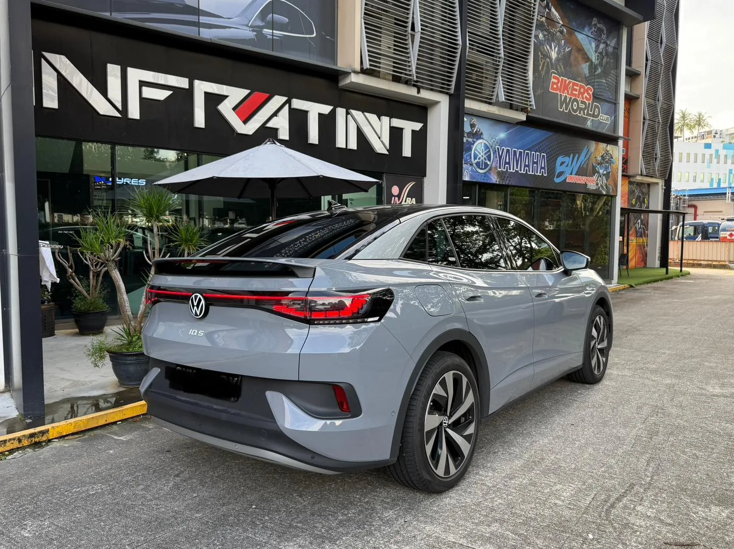 Grey Volkswagen ID.5 rear three-quarter view with tinted glass at Infratint Singapore