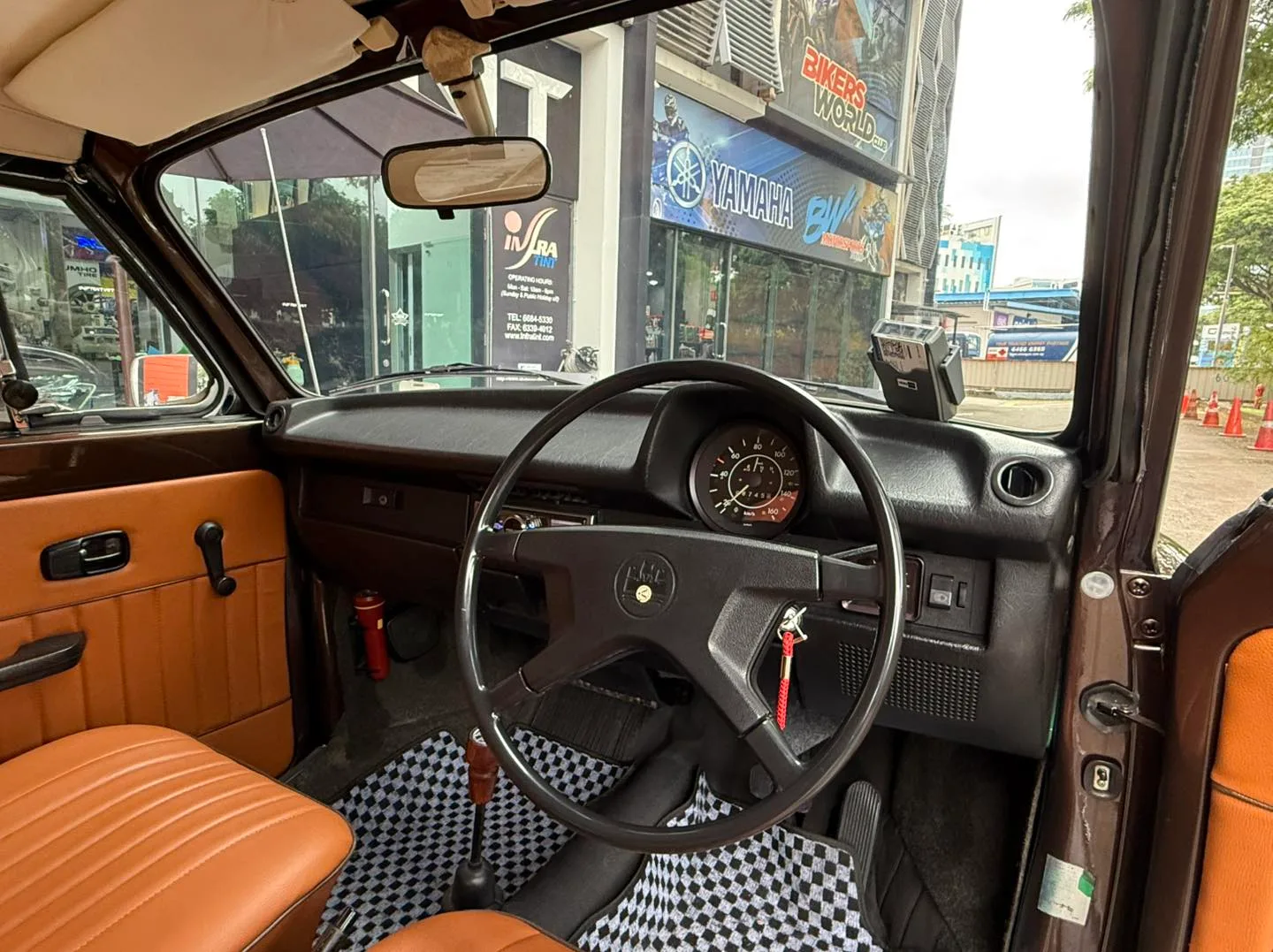 Volkswagen Beetle caramel leather interior and dashboard at Infratint Singapore